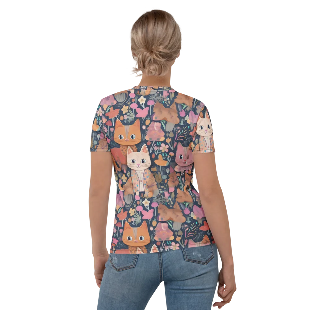 Mushroom Cat Garden on Women's Crew Neck T-Shirt — Back