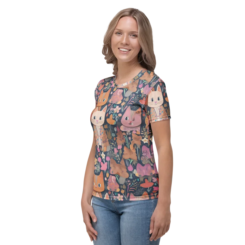 Mushroom Cat Garden on Women's Crew Neck T-Shirt — Left