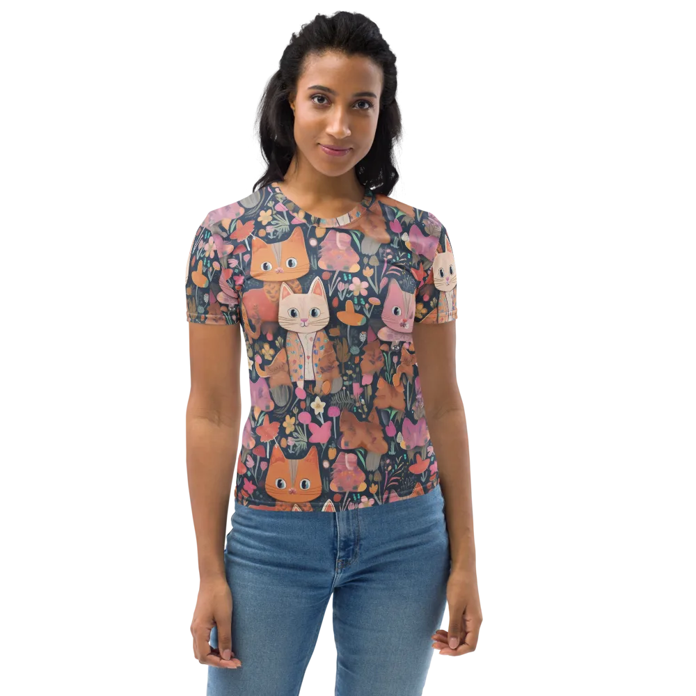 Mushroom Cat Garden on Women's Crew Neck T-Shirt — Front