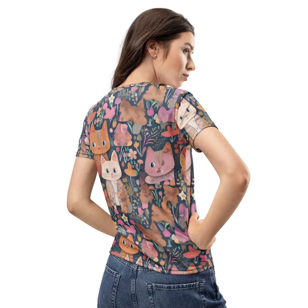 Mushroom Cat Garden on Women's Crew Neck T-Shirt — Back