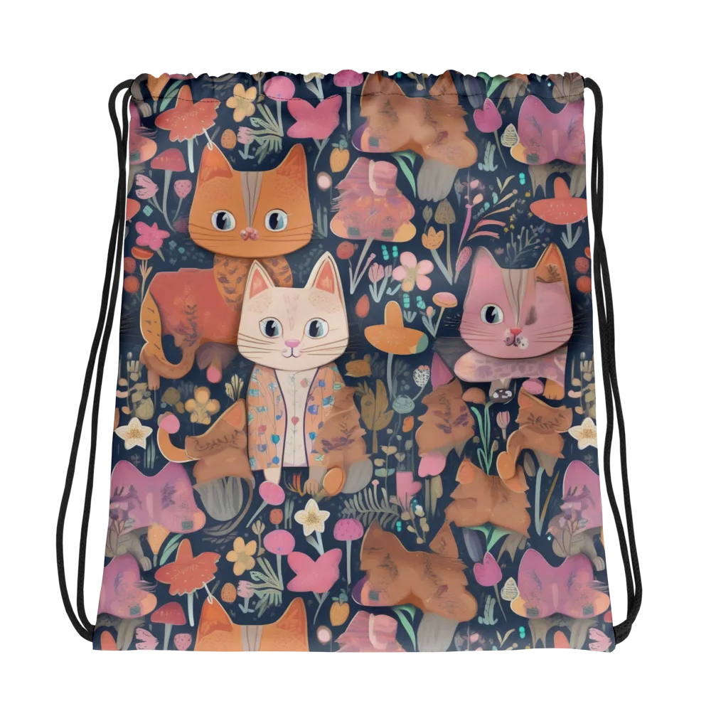 Mushroom Cat Garden on Drawstring Bag — Photo