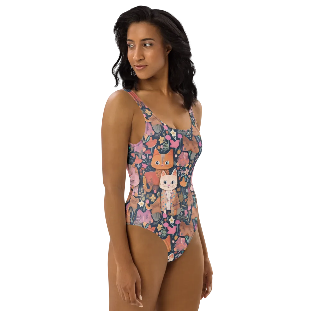 Mushroom Cat Garden on One-Piece Swimsuit — Right