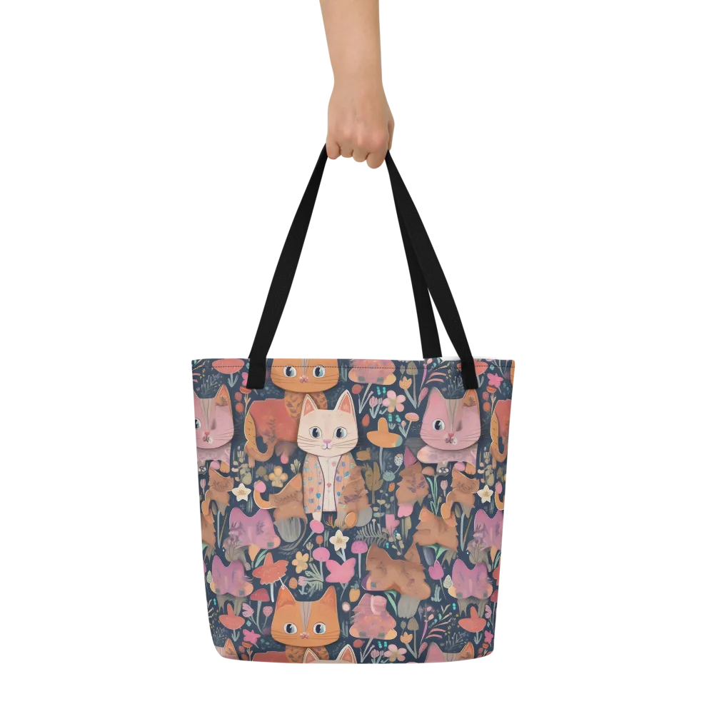 Mushroom Cat Garden on Large Tote Bag W/ Pocket — Front