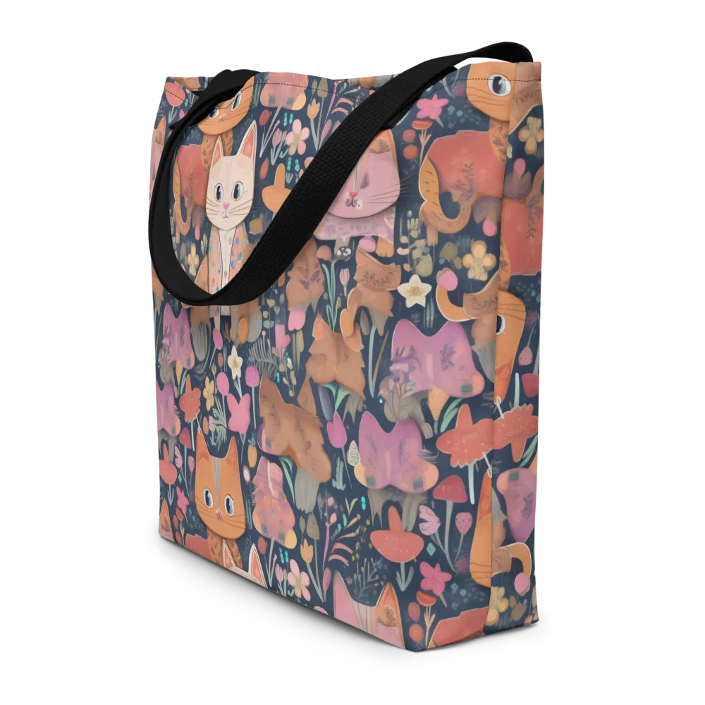 Mushroom Cat Garden on Large Tote Bag W/ Pocket — Front