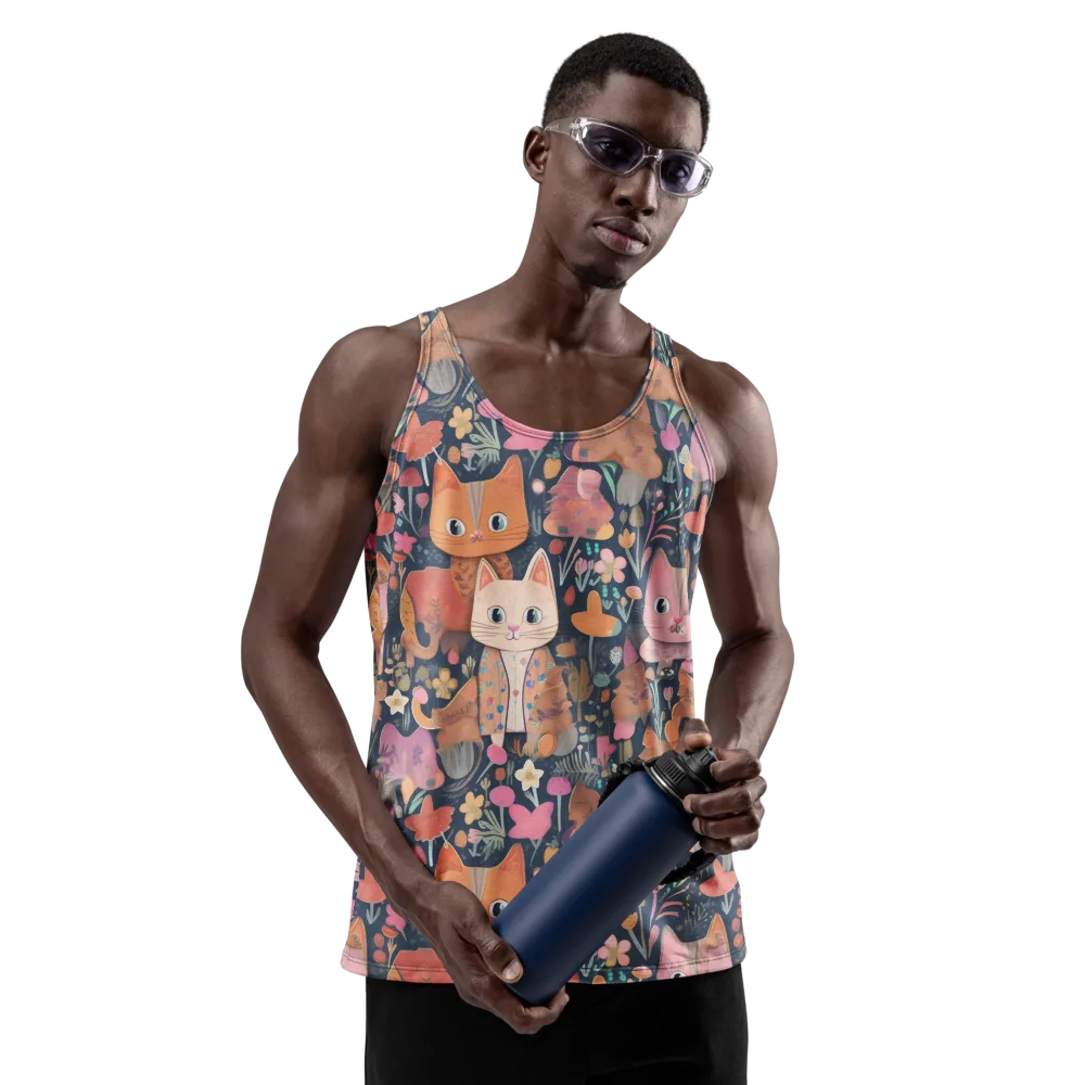 Mushroom Cat Garden on Men's Tank Top — Front