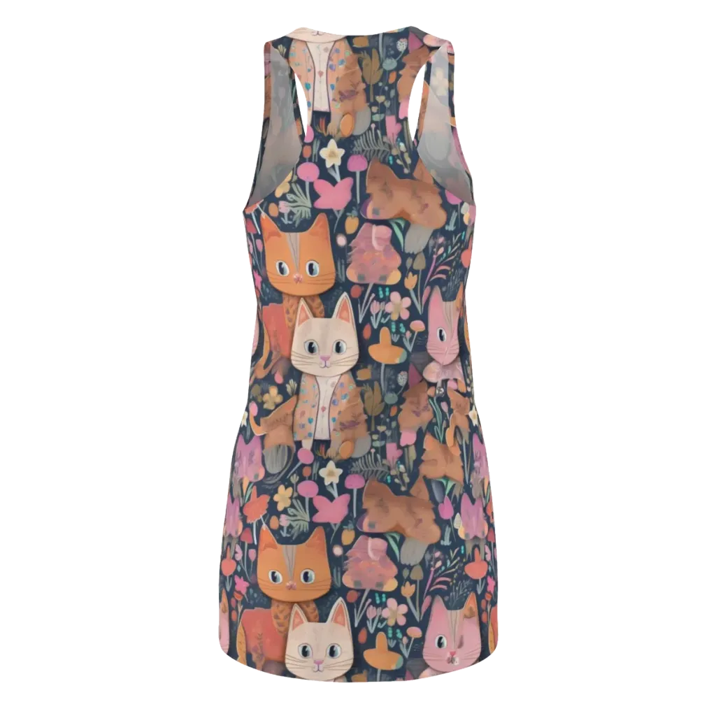 Mushroom Cat Garden on Racerback Dress — Back