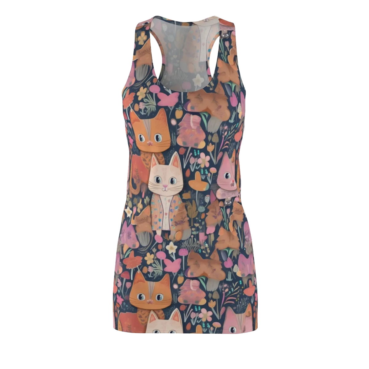 Mushroom Cat Garden on Racerback Dress — Front