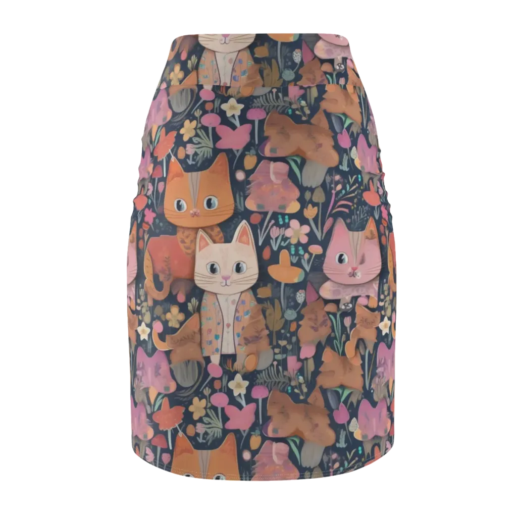 Mushroom Cat Garden on Pencil Skirt — Back