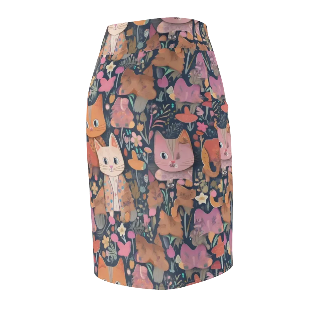 Mushroom Cat Garden on Pencil Skirt — Back Side
