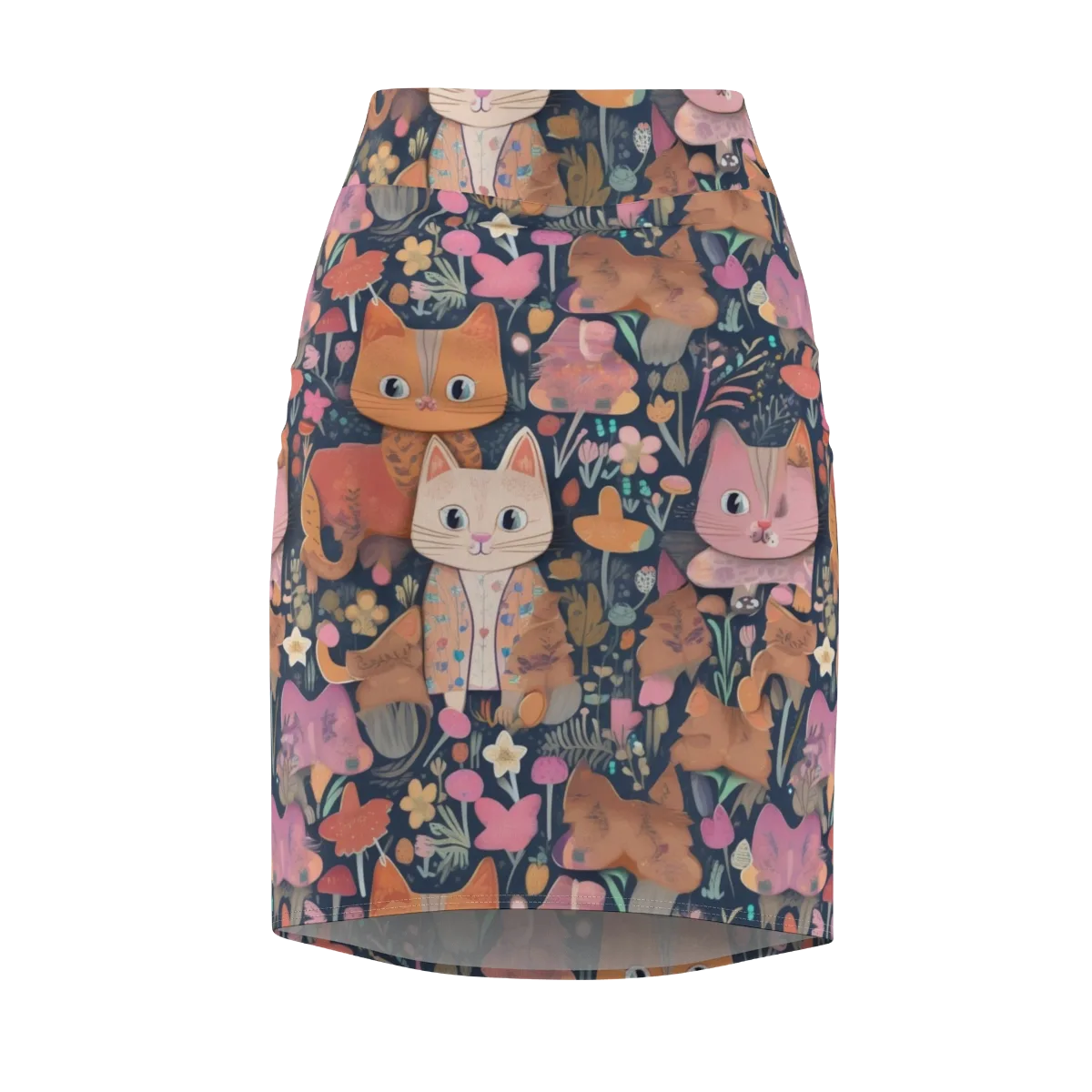 Mushroom Cat Garden on Pencil Skirt — Front