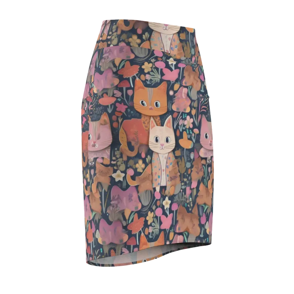 Mushroom Cat Garden on Pencil Skirt — Front Side
