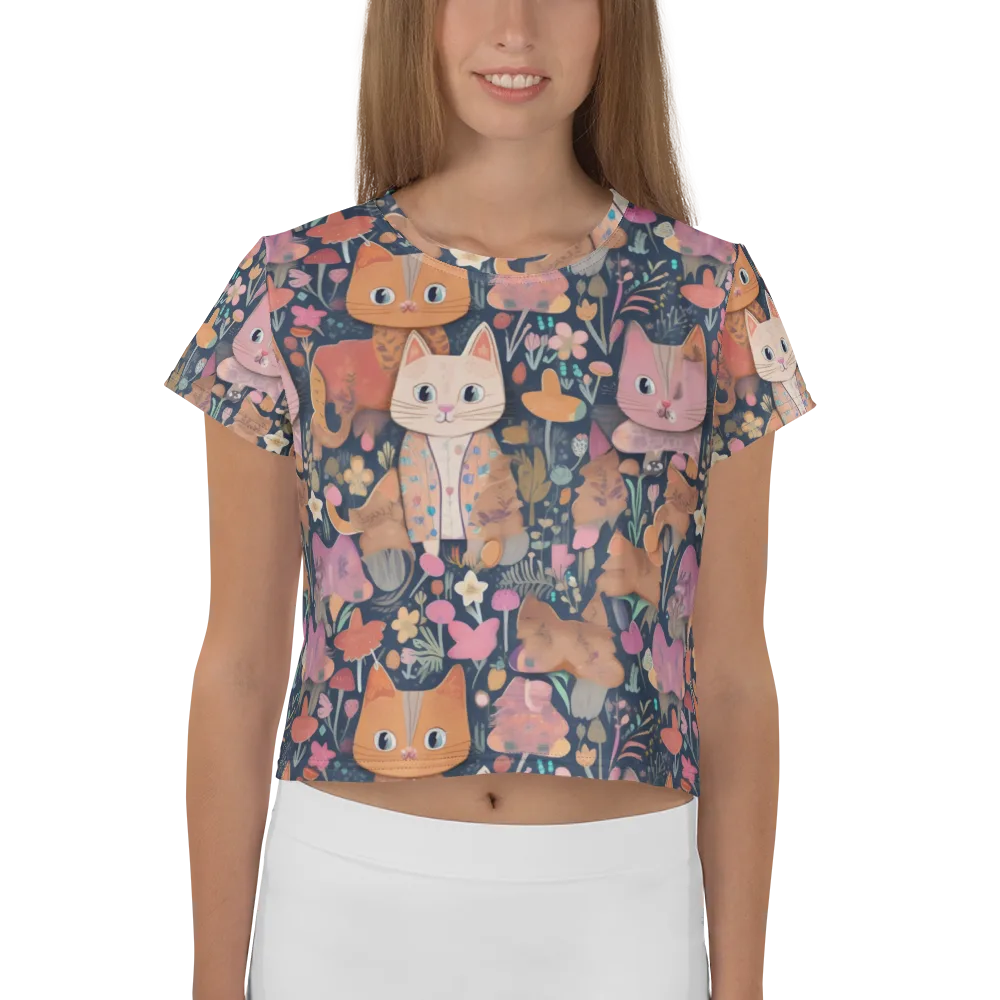 Mushroom Cat Garden on Crop Tee — Front