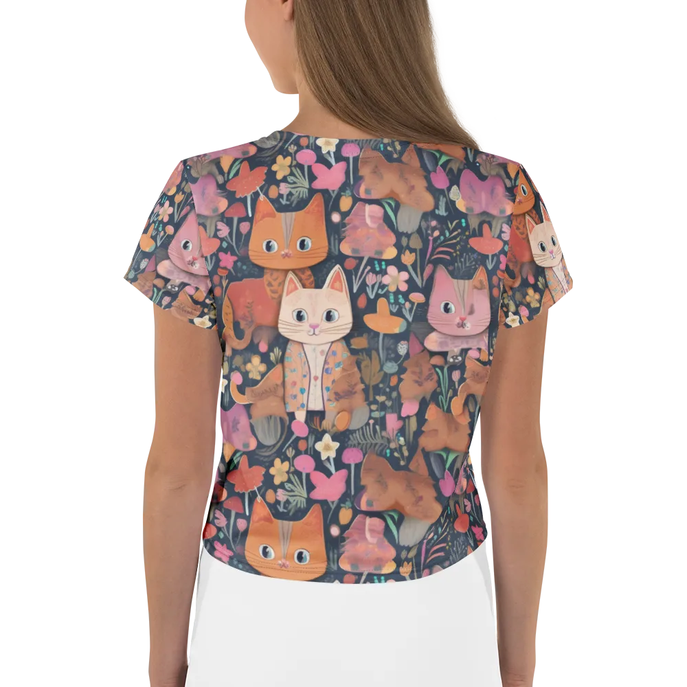 Mushroom Cat Garden on Crop Tee — Back