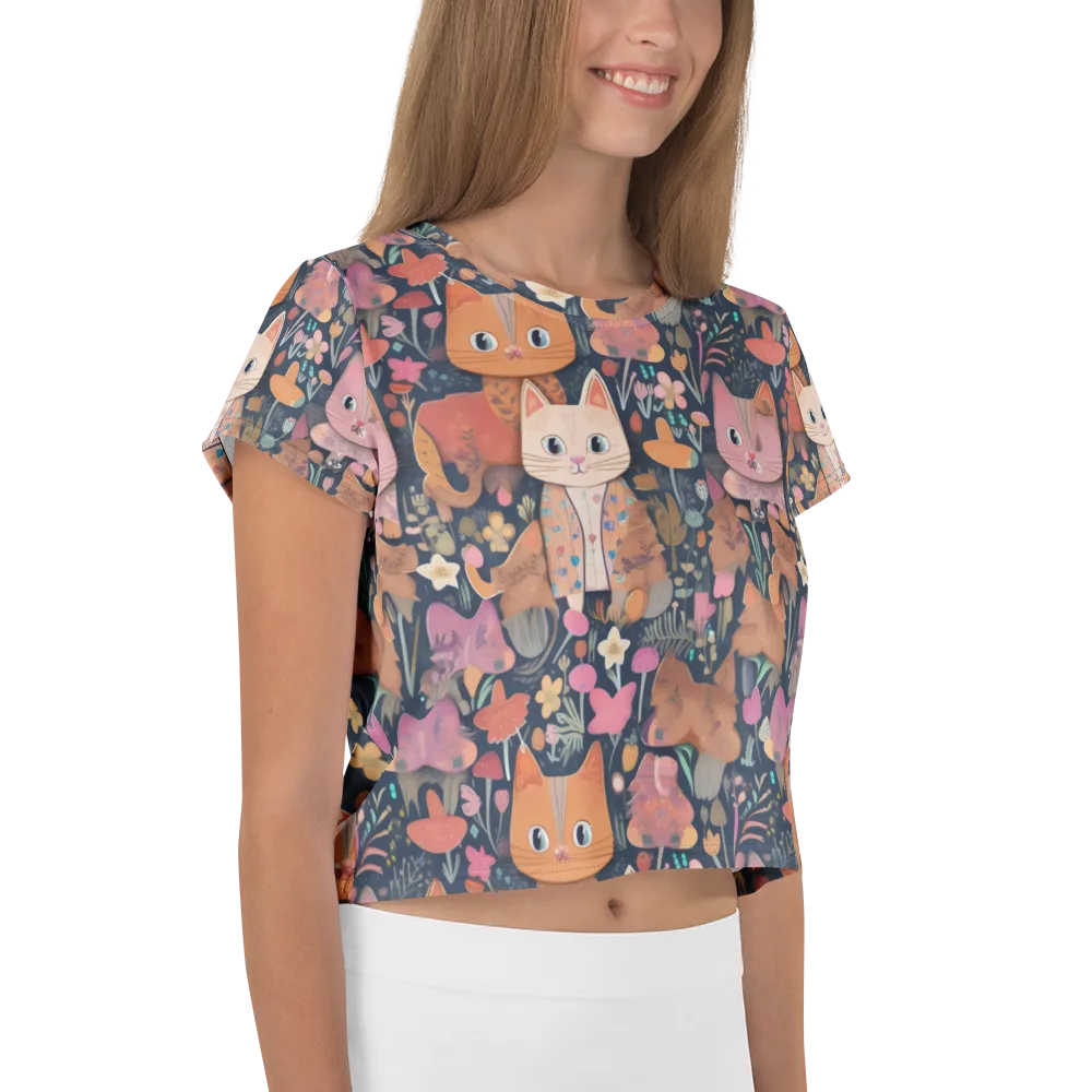 Mushroom Cat Garden on Crop Tee — Right