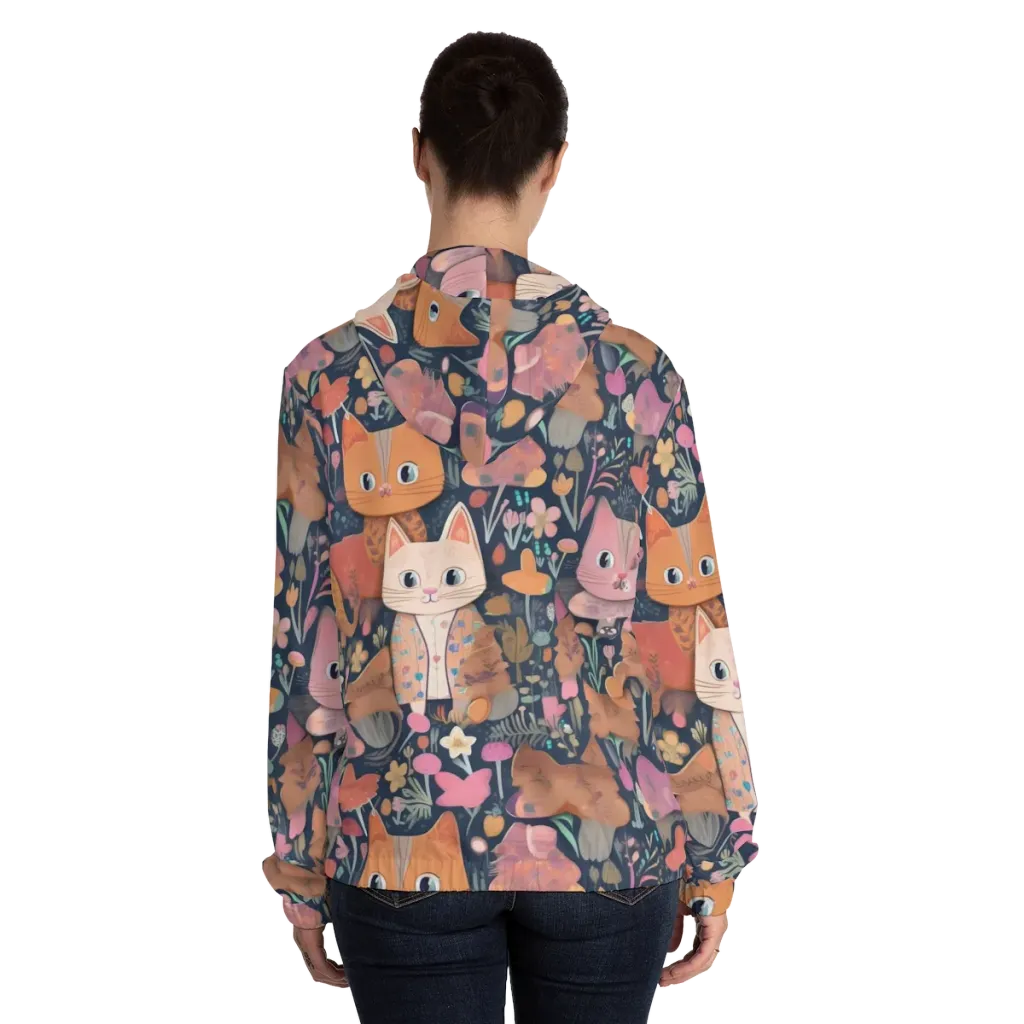 Mushroom Cat Garden on Women's Full-Zip Hoodie — Back On Person