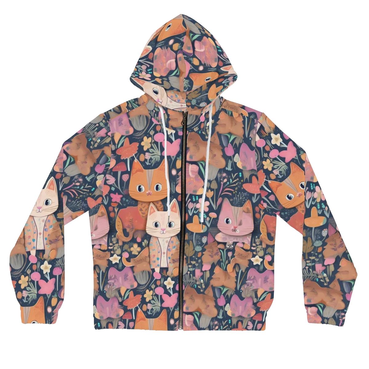 Mushroom Cat Garden on Women's Full-Zip Hoodie — Front