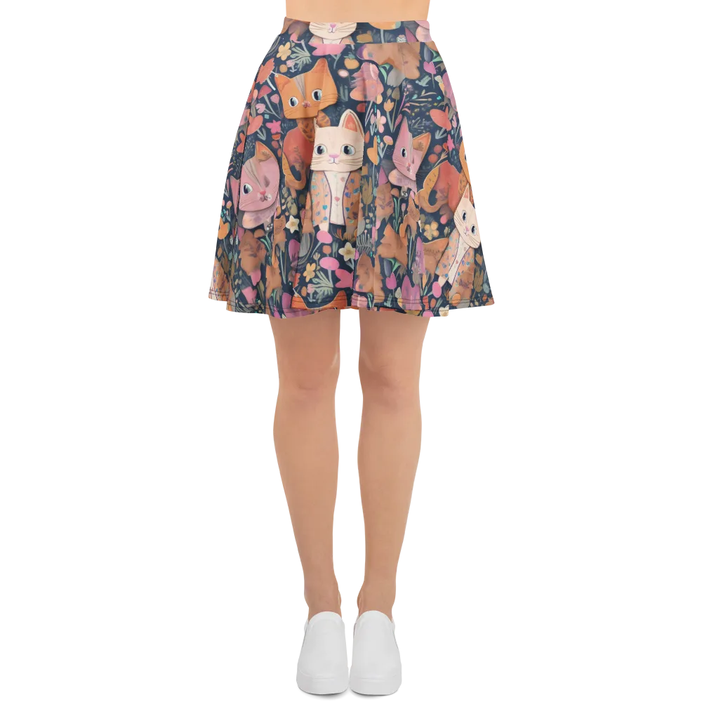 Mushroom Cat Garden on Skater Skirt — Front