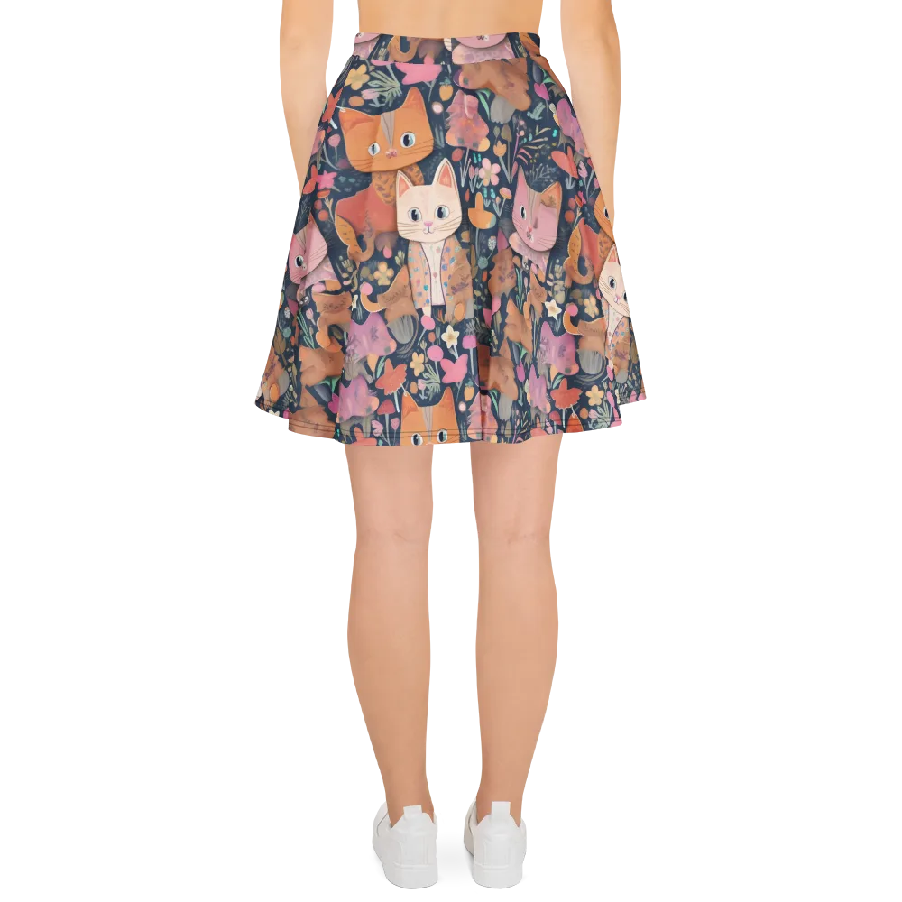 Mushroom Cat Garden on Skater Skirt — Back