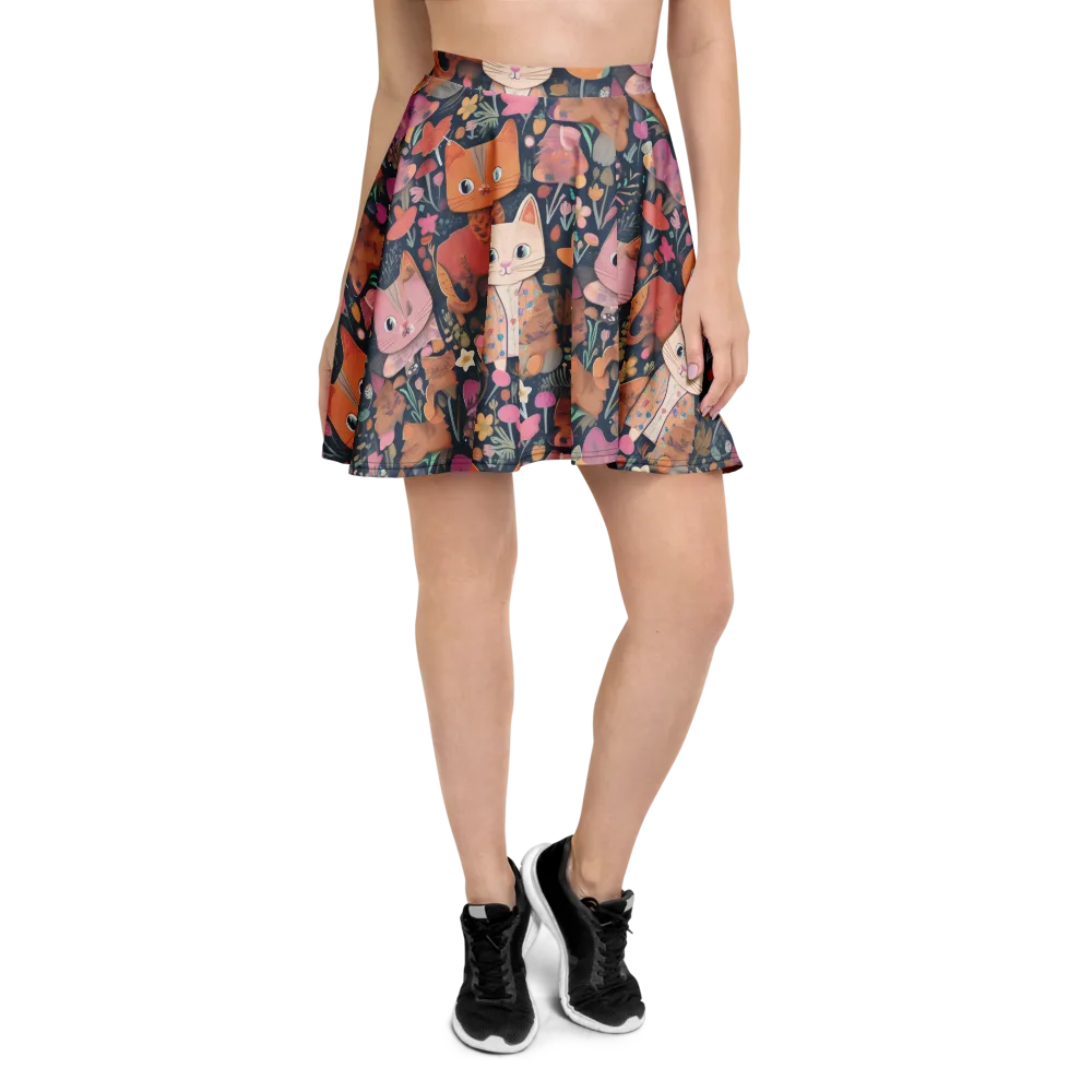 Mushroom Cat Garden on Skater Skirt — Front