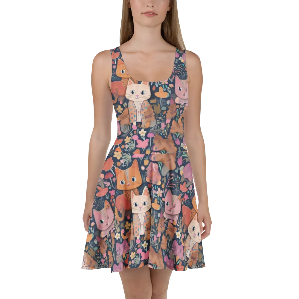 Mushroom Cat Garden on Skater Dress — Front