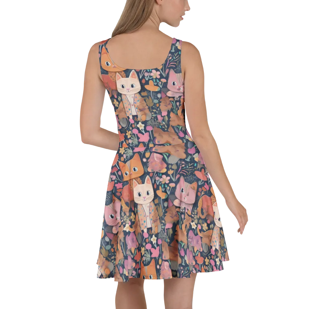 Mushroom Cat Garden on Skater Dress — Back