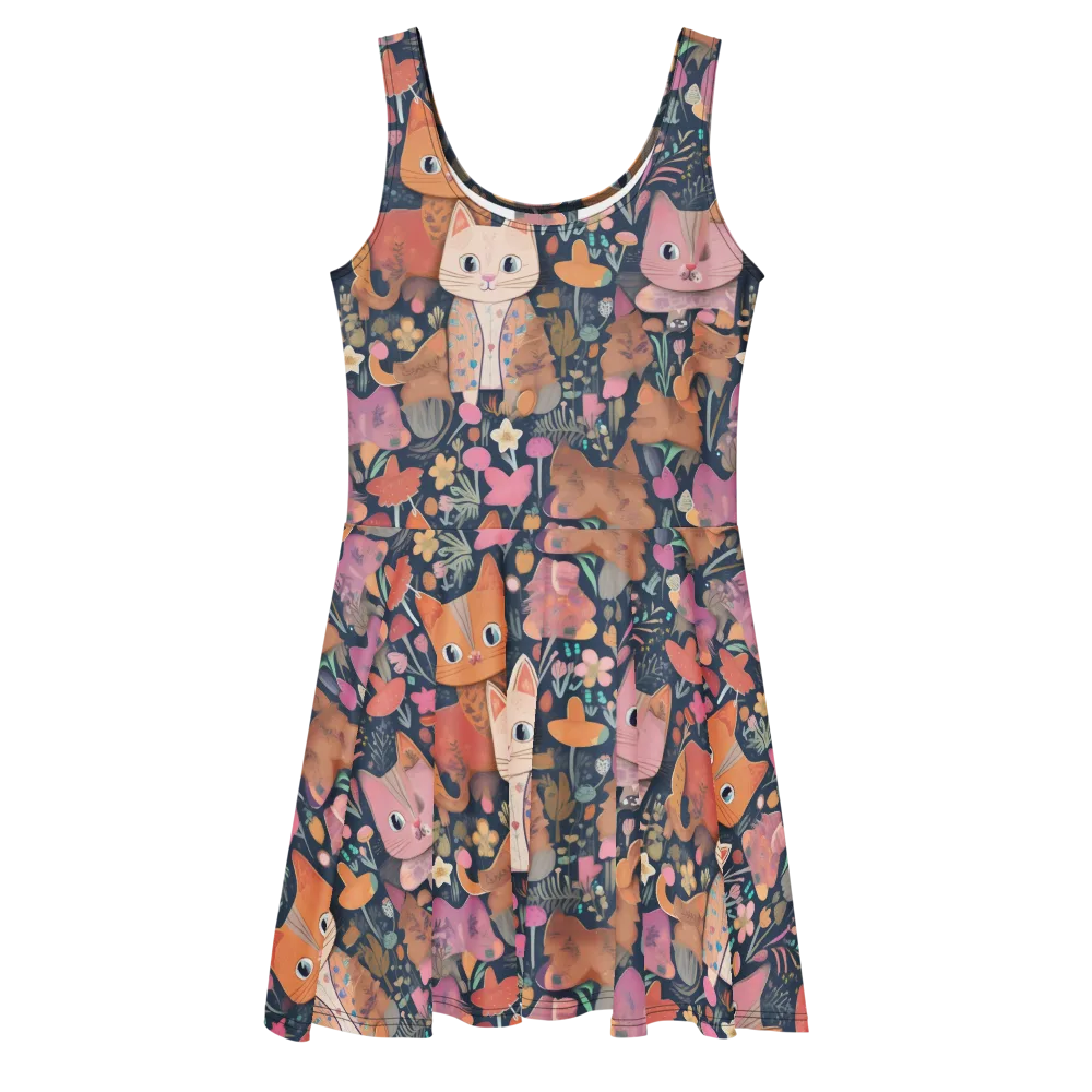 Mushroom Cat Garden on Skater Dress — Front