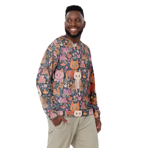 Mushroom Cat Garden on a Sweatshirt
