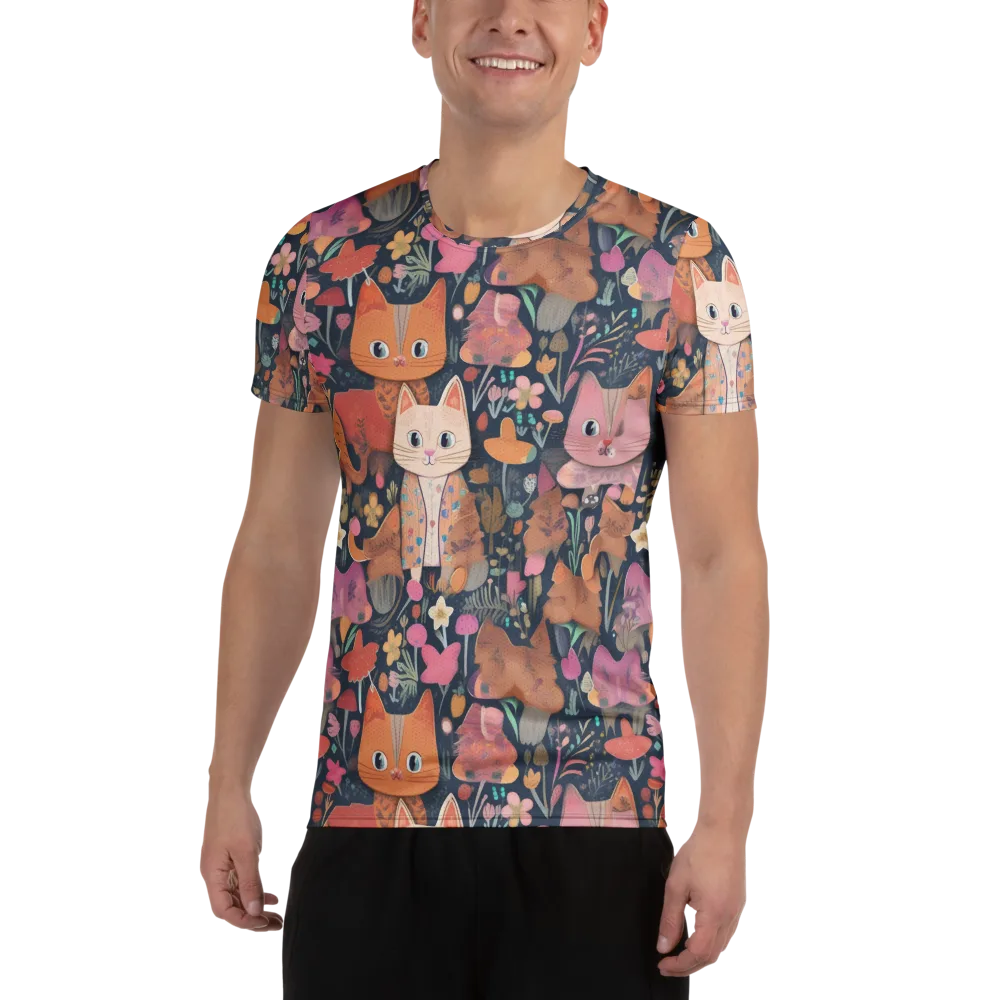Mushroom Cat Garden on Men's Athletic T-Shirt — Front