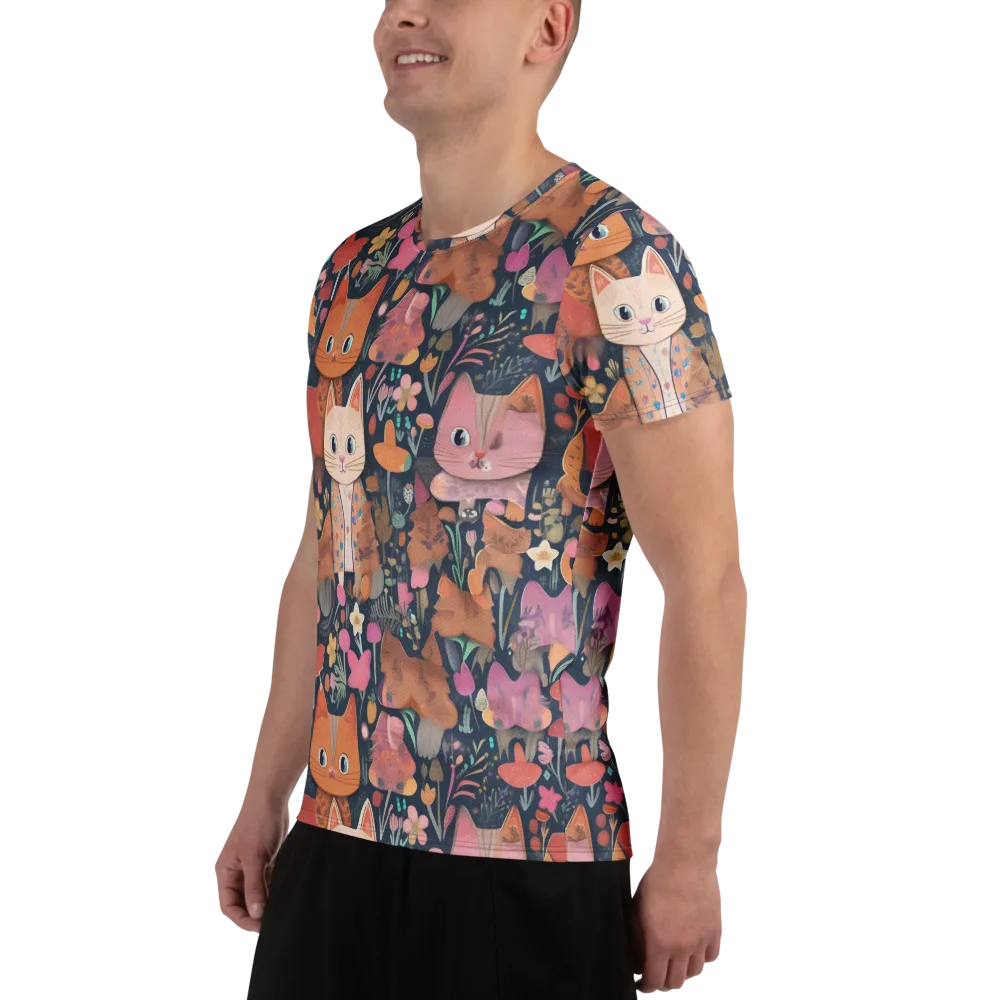 Mushroom Cat Garden on Men's Athletic T-Shirt — Left