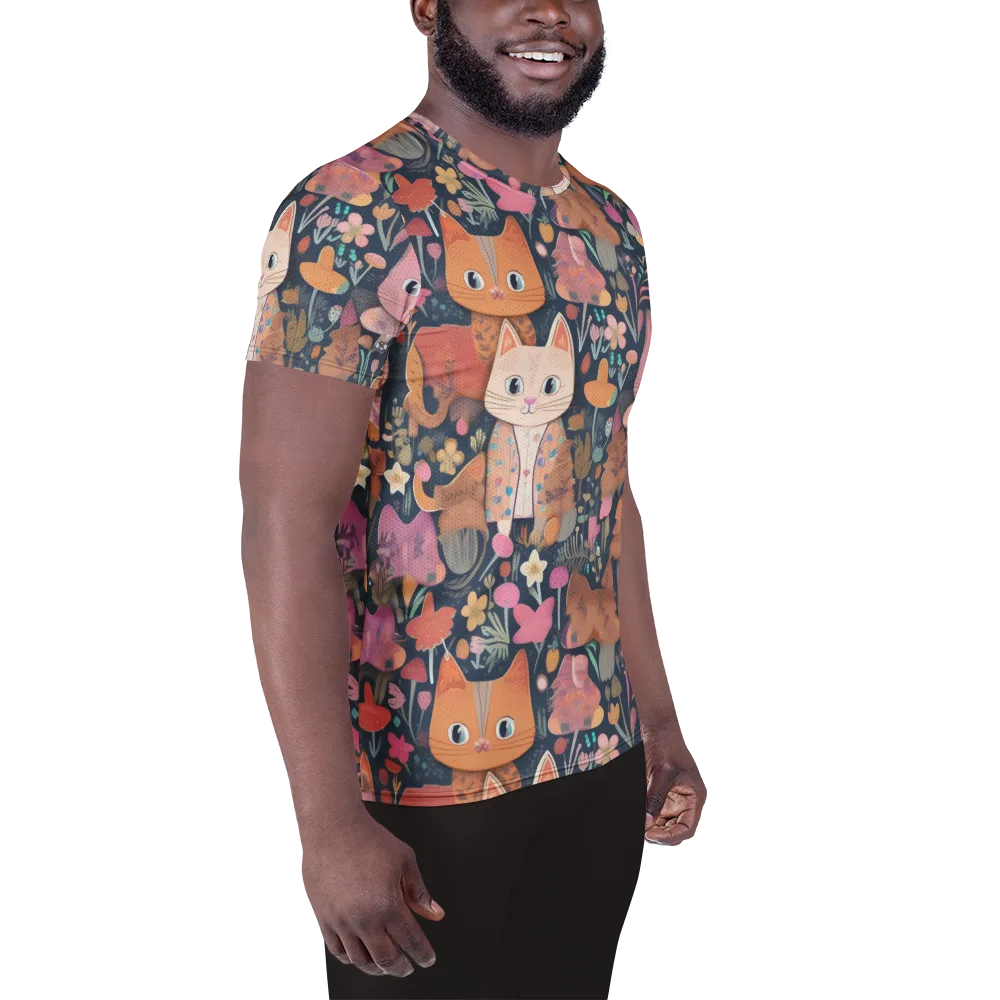 Mushroom Cat Garden on Men's Athletic T-Shirt — Right