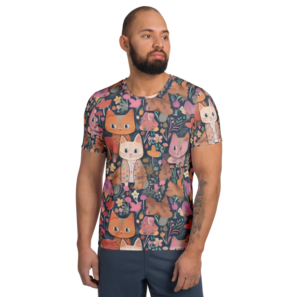 Mushroom Cat Garden on Men's Athletic T-Shirt — Front