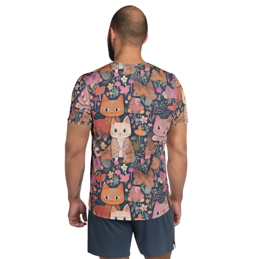 Mushroom Cat Garden on Men's Athletic T-Shirt — Back