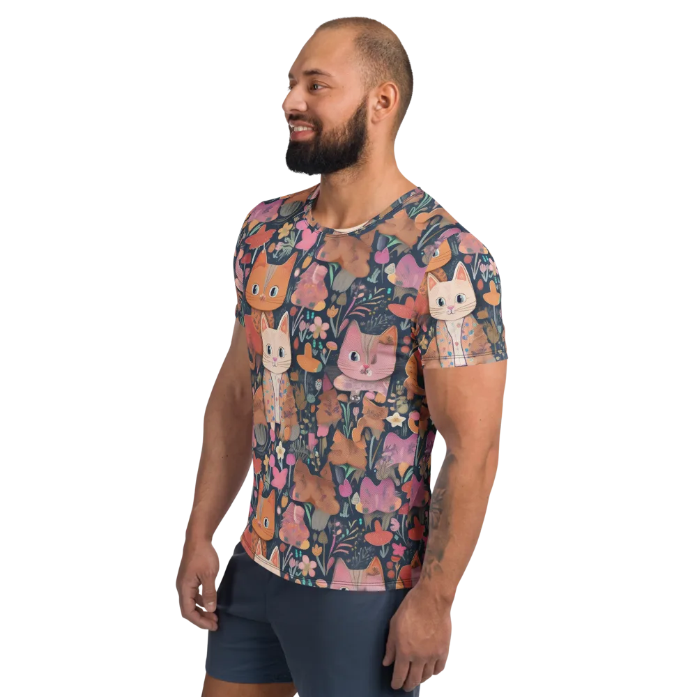 Mushroom Cat Garden on Men's Athletic T-Shirt — Left
