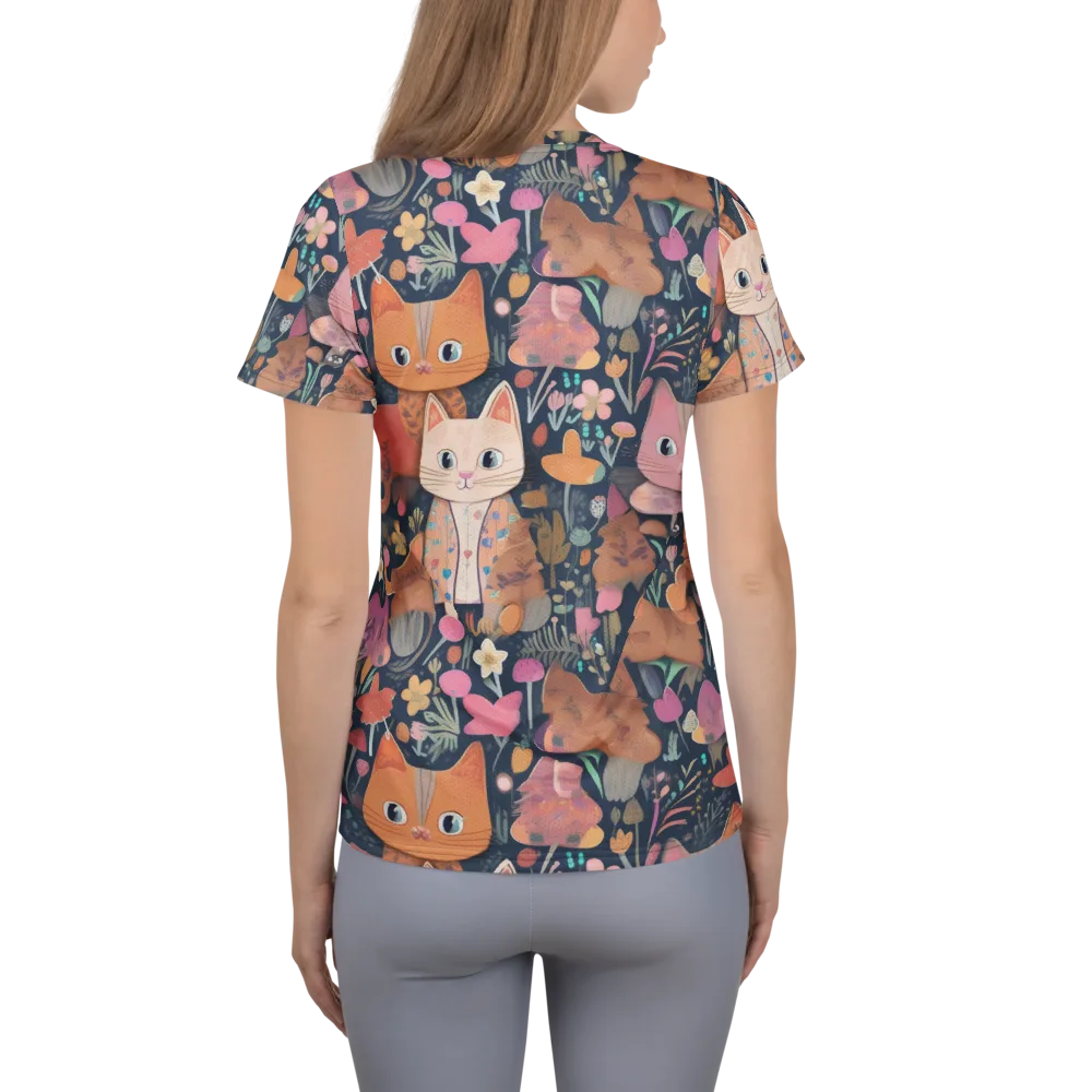 Mushroom Cat Garden on Women's Athletic T-Shirt — Back