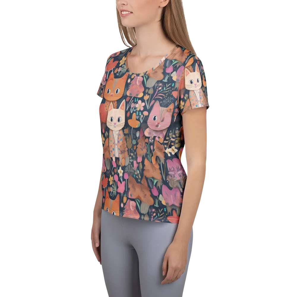 Mushroom Cat Garden on Women's Athletic T-Shirt — Left