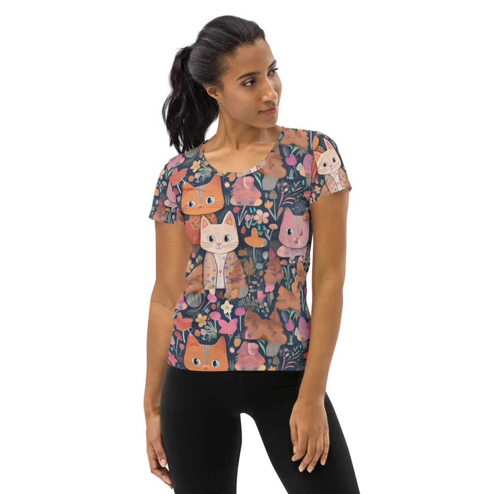 Mushroom Cat Garden on Women's Athletic T-Shirt — Front