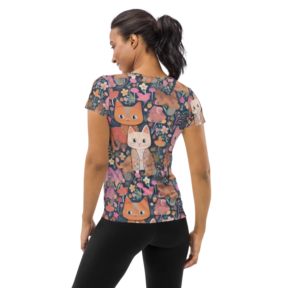 Mushroom Cat Garden on Women's Athletic T-Shirt — Back