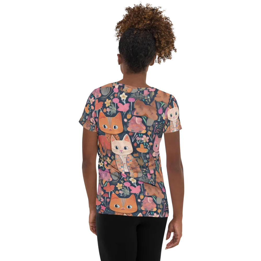 Mushroom Cat Garden on Women's Athletic T-Shirt — Back