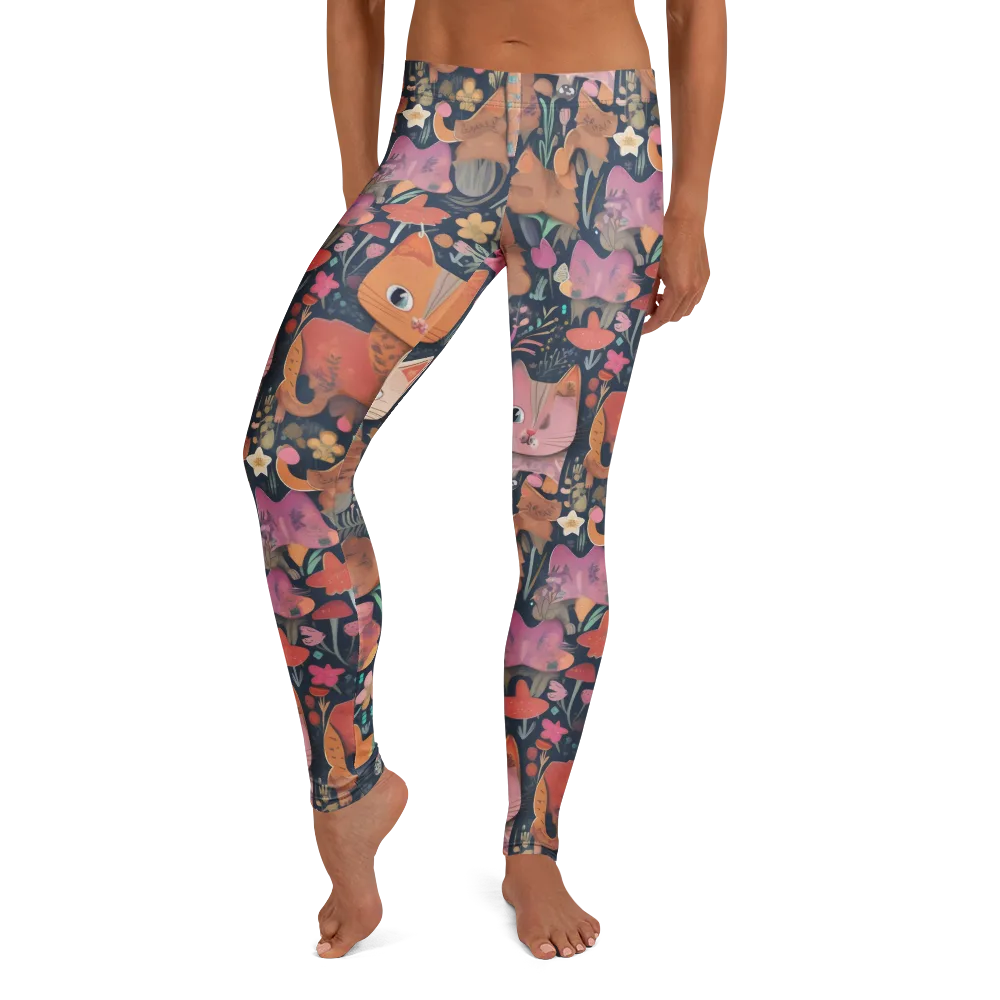 Mushroom Cat Garden on Leggings — Front