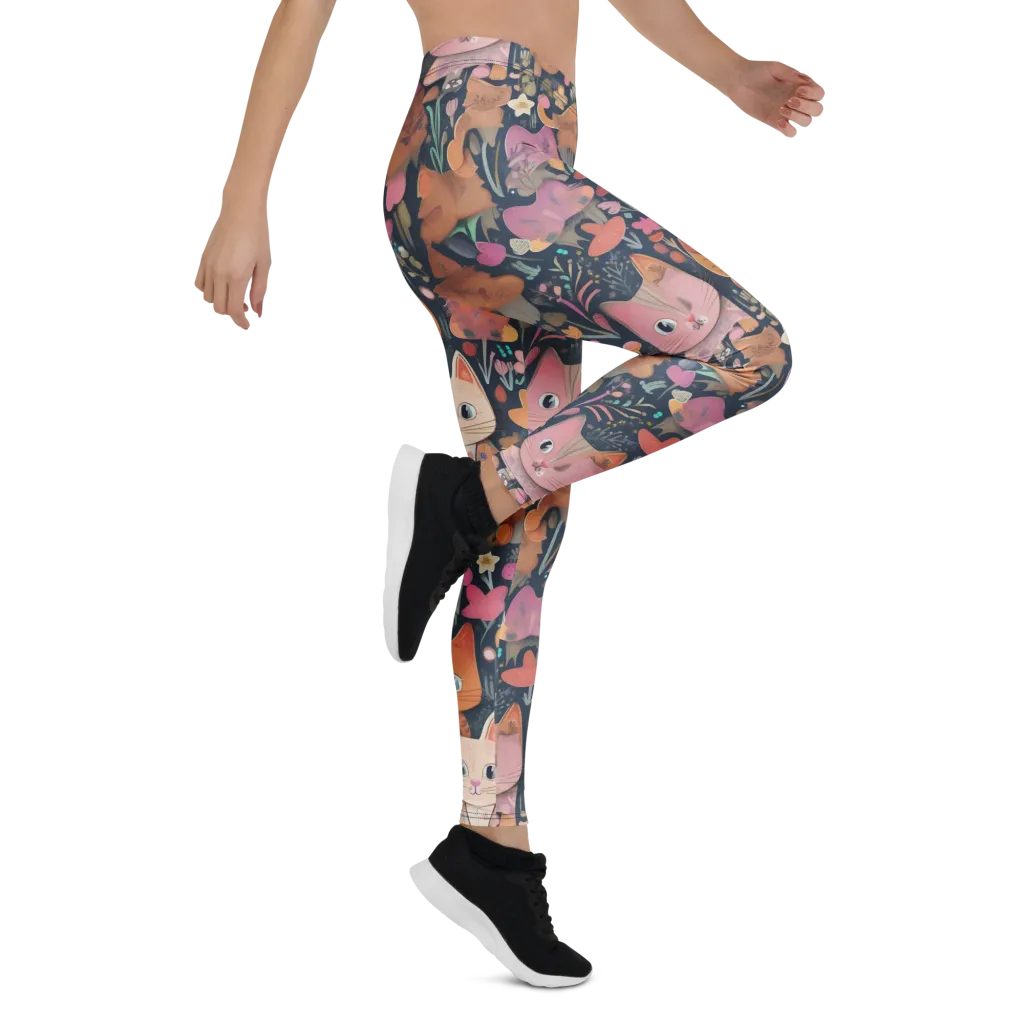 Mushroom Cat Garden on Leggings — Right