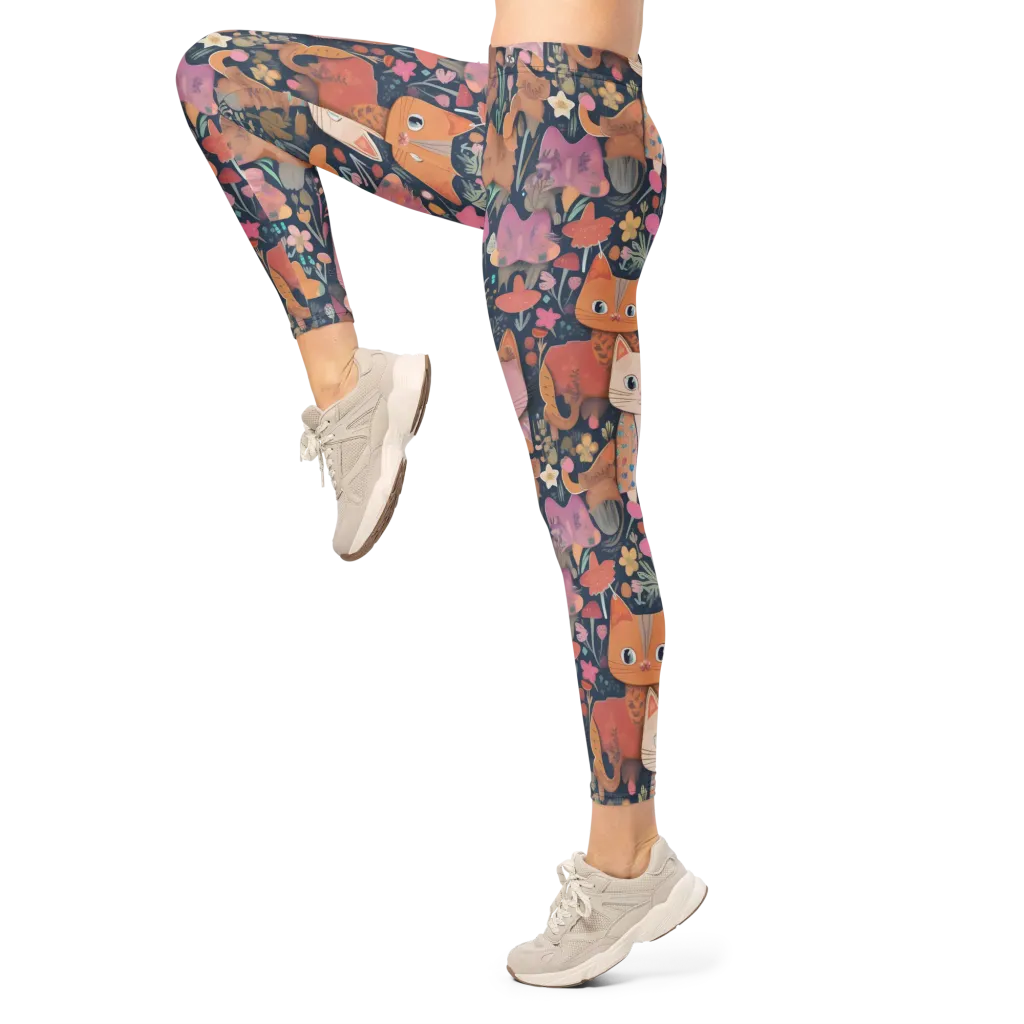 Mushroom Cat Garden on Leggings — Left
