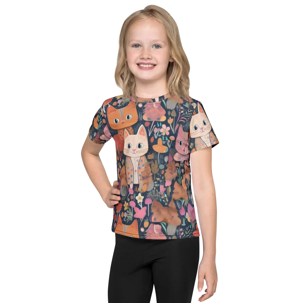 Mushroom Cat Garden on Kids Crew Neck T-Shirt — Front