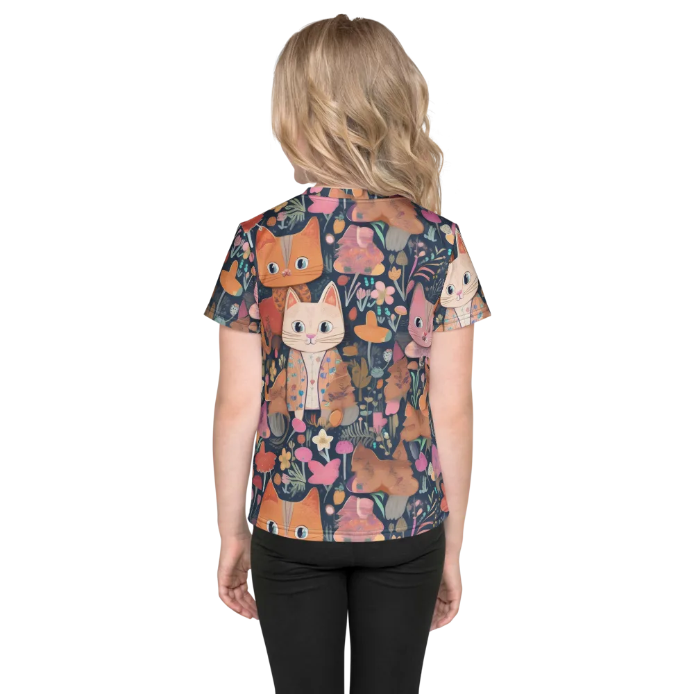 Mushroom Cat Garden on Kids Crew Neck T-Shirt — Back