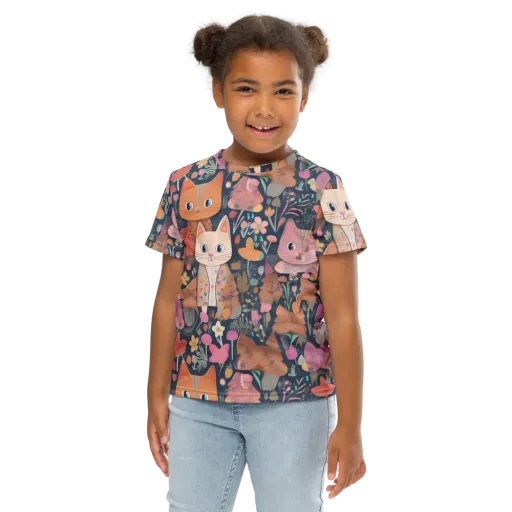 Mushroom Cat Garden on a Kids Crew Neck T-Shirt