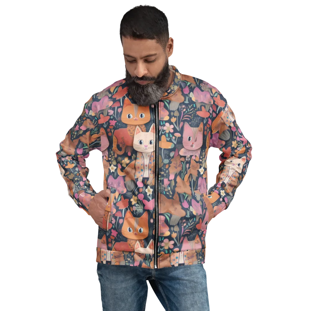 Mushroom Cat Garden on Bomber Jacket — Front