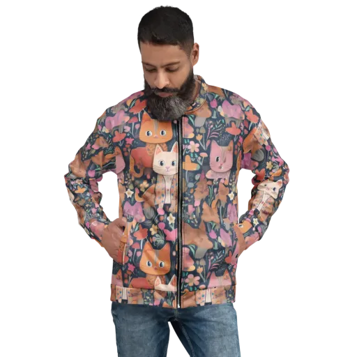 Mushroom Cat Garden on a Bomber Jacket