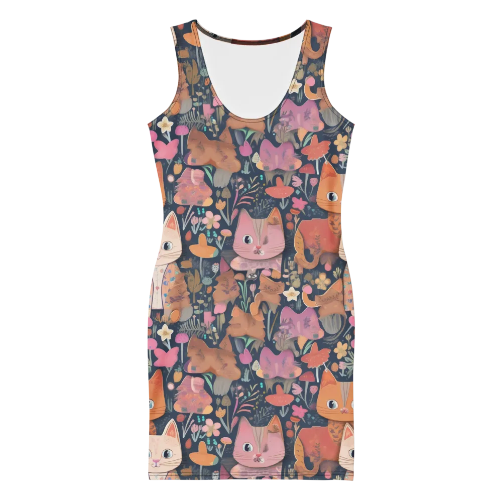 Mushroom Cat Garden on Bodycon Dress — Front