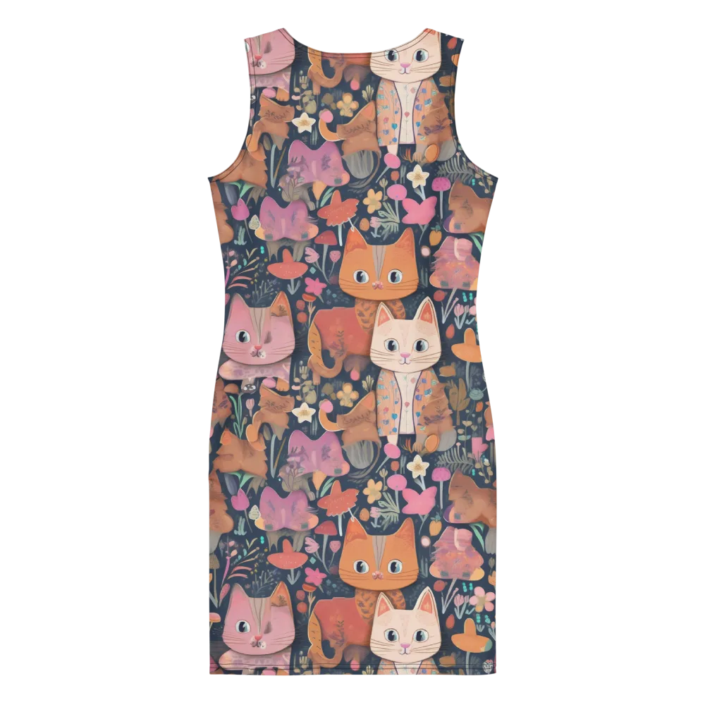 Mushroom Cat Garden on Bodycon Dress — Back