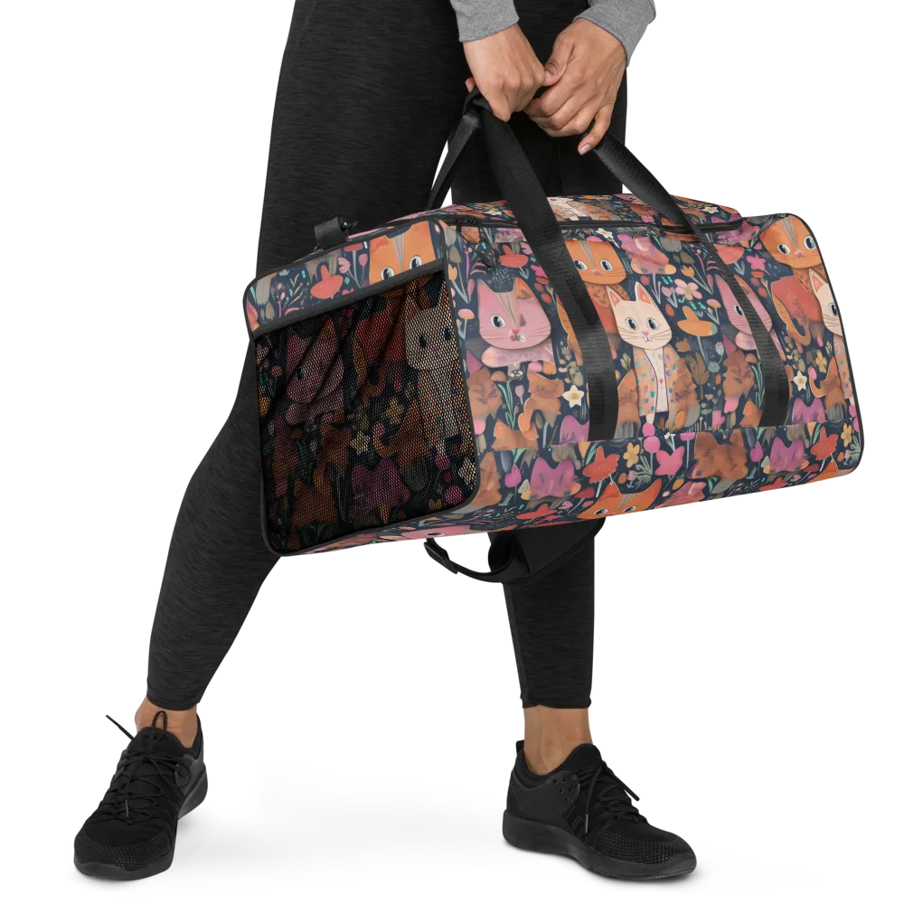 Mushroom Cat Garden on Duffle Bag — Right Front