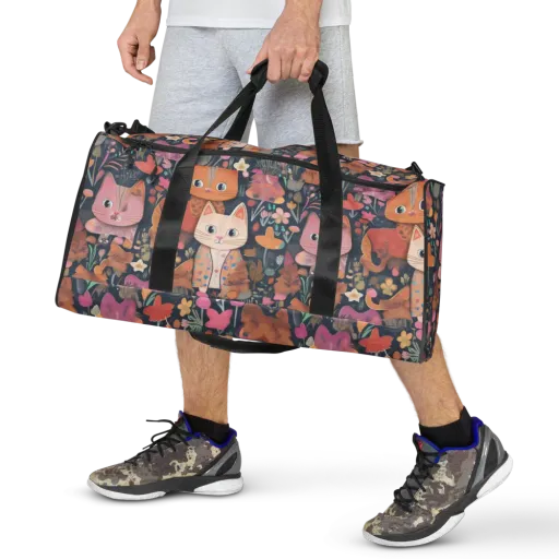 Mushroom Cat Garden on a Duffle Bag